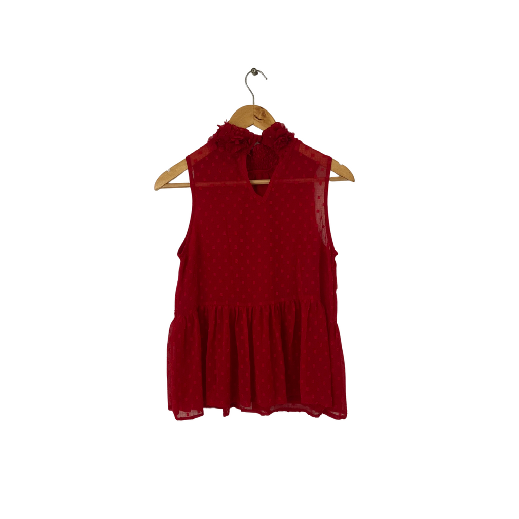 ZARA Red Floral Neck Sleeveless Sheer Peplum Top | Gently Used |
