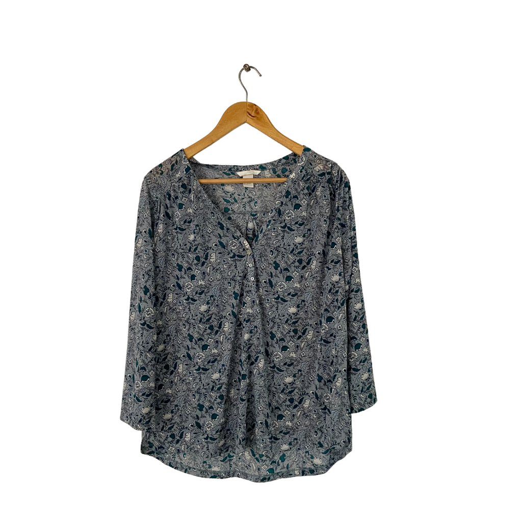 H&M Teal Bird & Floral Printed Top | Gently Used |