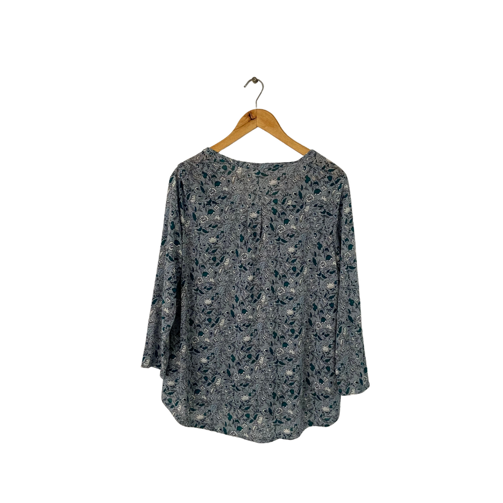 H&M Teal Bird & Floral Printed Top | Gently Used |