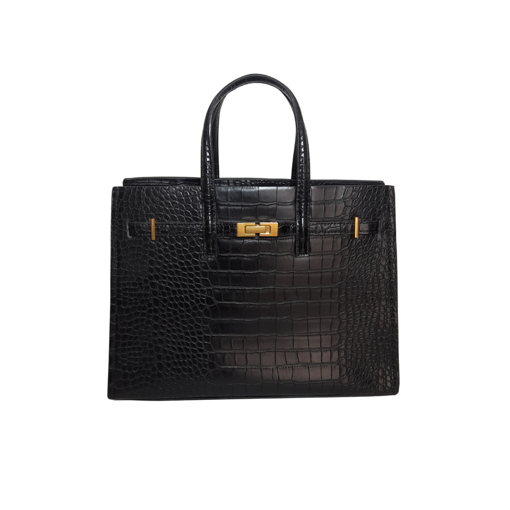 Mango Black Croc Textured Satchel | Gently Used |