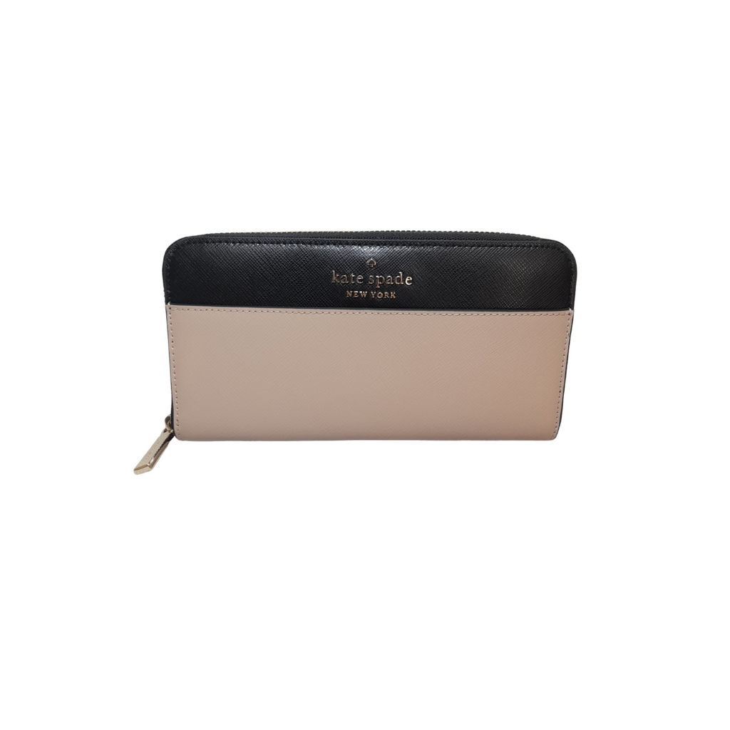 Kate Spade Black and Beige Continent Ziparound Wallet | Brand New |