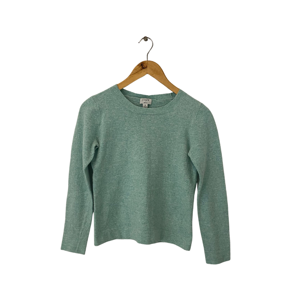 J. Crew Light Green Knit Cotton & Wool Cropped Sweater | Pre Loved |