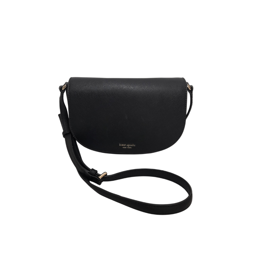 Kate Spade Black Leather Saddle Crossbody Bag | Pre Loved |