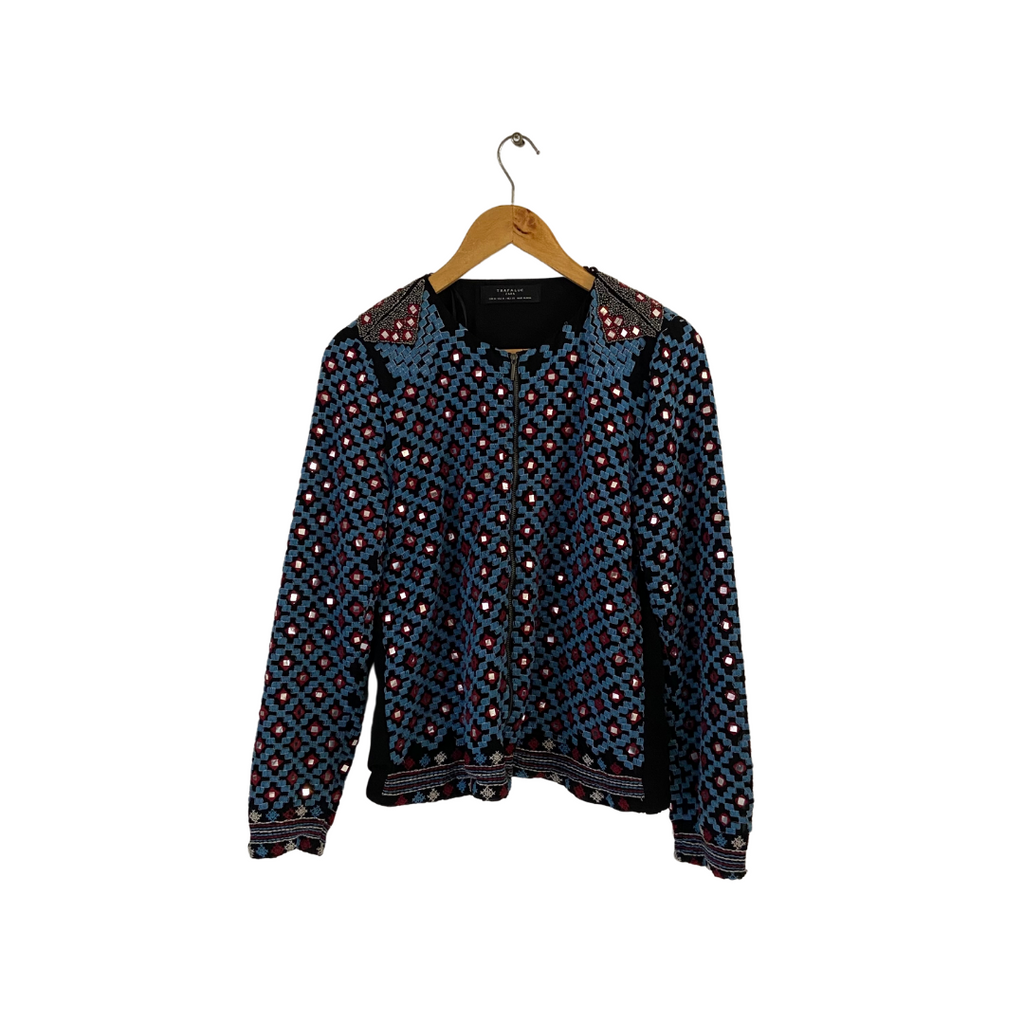 ZARA Blue and Red Mirror-work Zip Top | Gently Used |