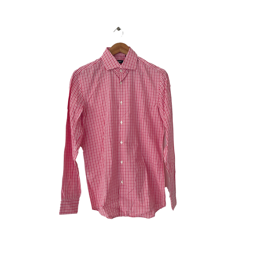 Hugo Boss Men's Pink and White Checked Button Down Shirt | Like New |