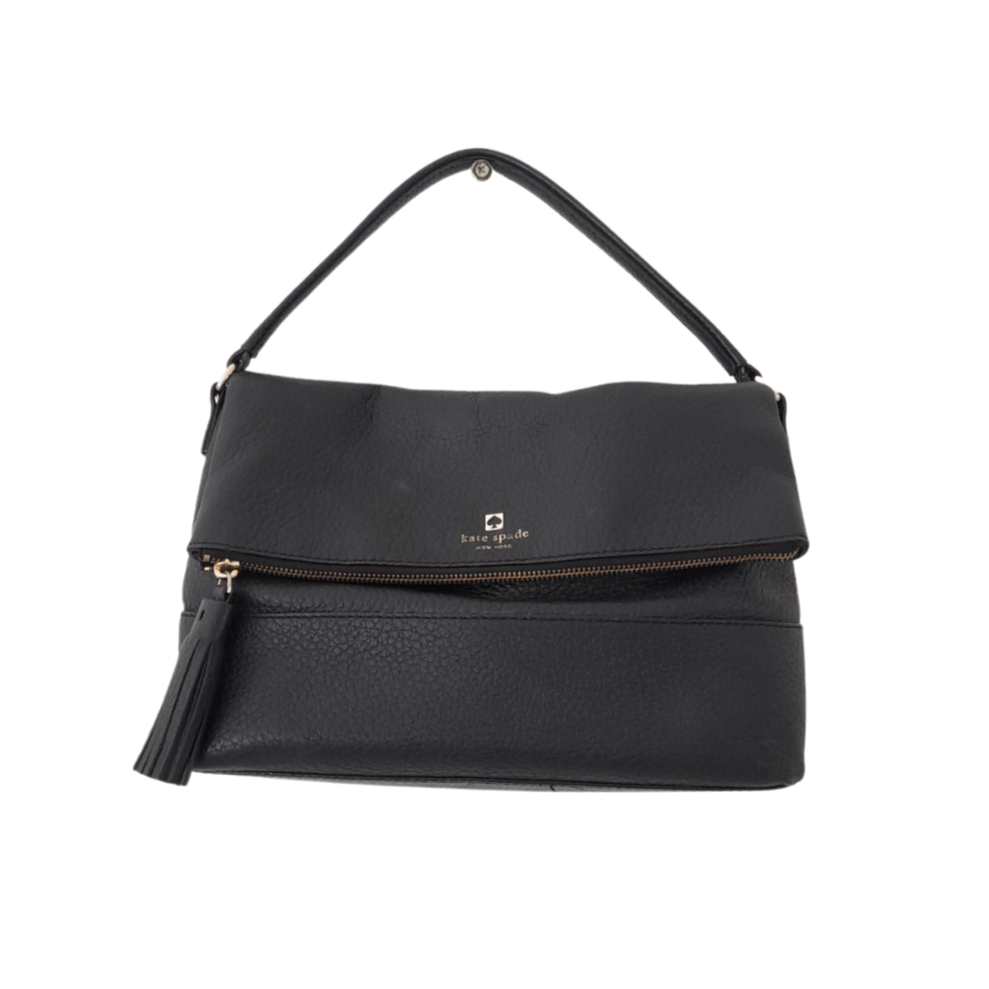 Kate Spade Black Pebbled Leather Foldover Crossbody Bag | Pre Loved |
