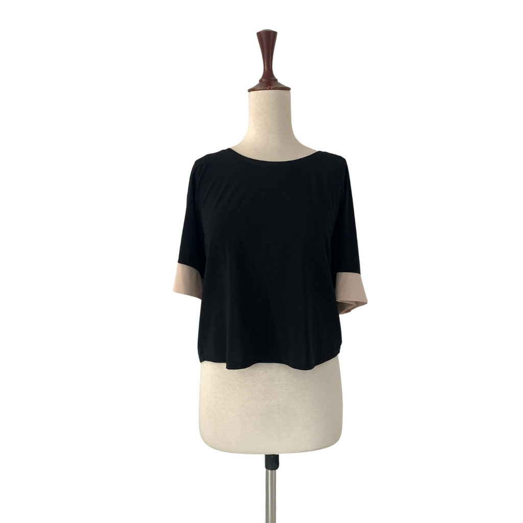 ZARA Black with Cream Cuffs Short-sleeved Top | Gently Used |