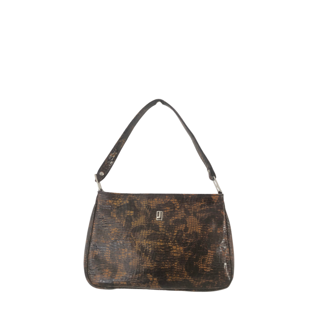 Jafferjees Brown and Black Croc Textured Leather Shoulder Bag | Gently Used |