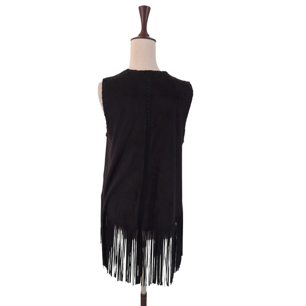 ZARA Black Suede Open-front Fringe Jacket | Gently Used |