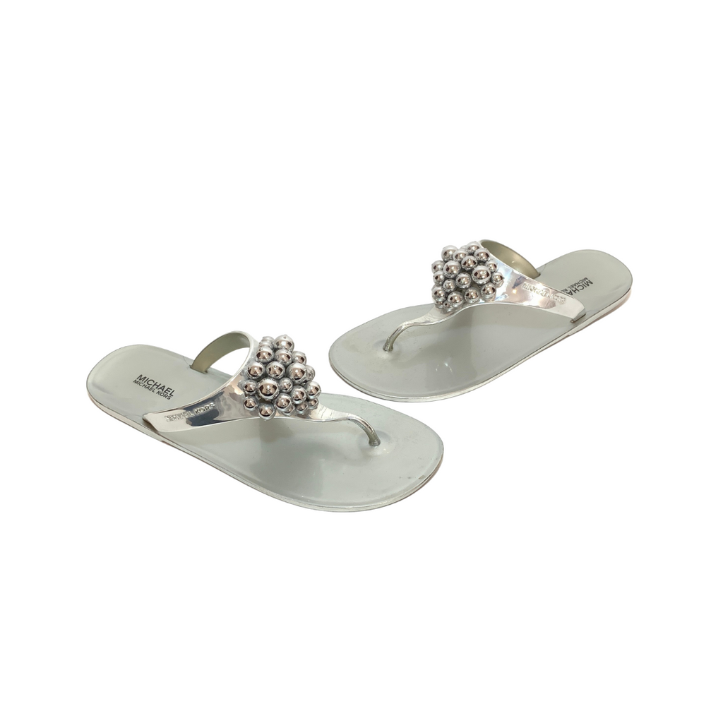 Michael Kors Silver 'KIRBY' Jelly Thong Sandals | Pre Loved |