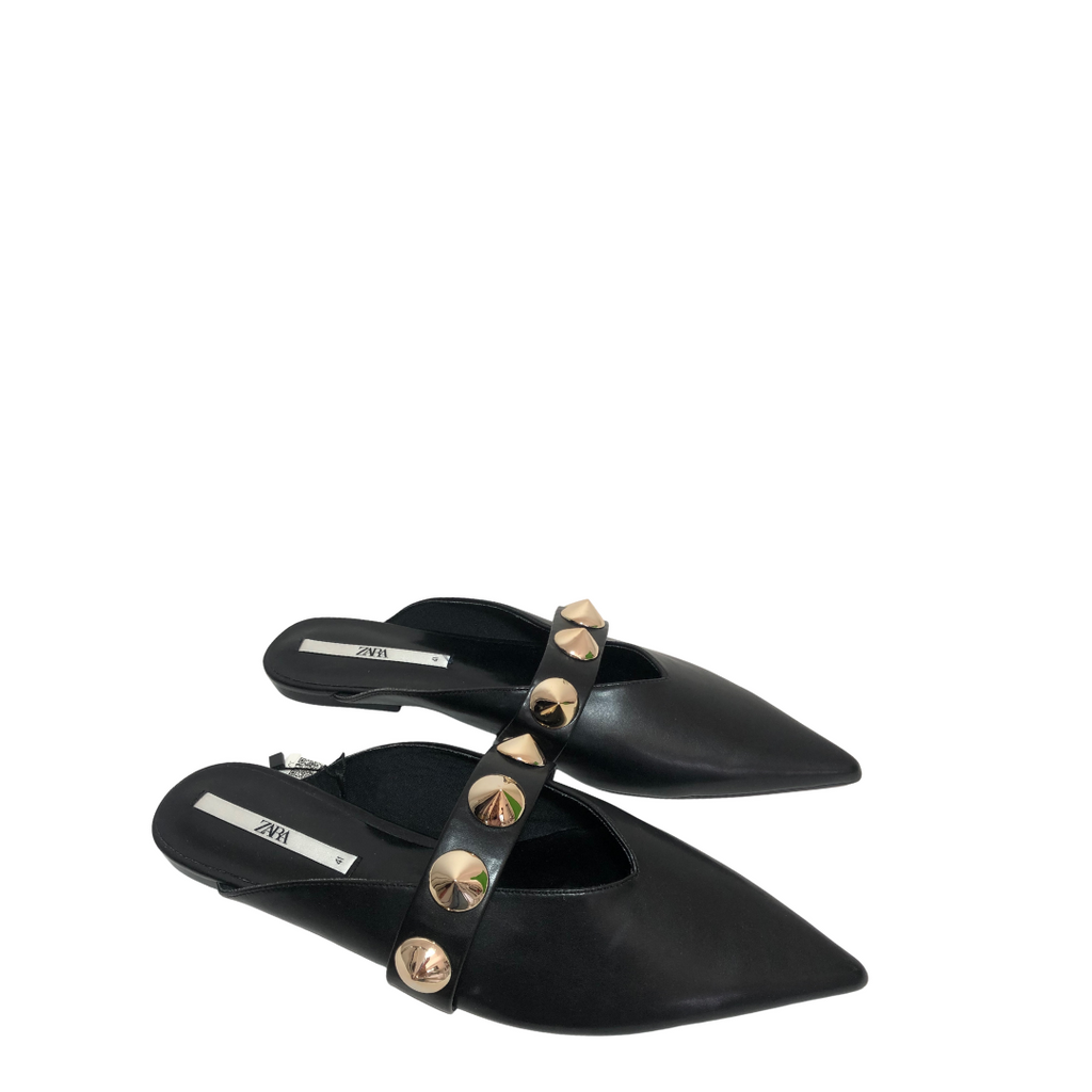 ZARA Black Studded Mules | Brand New |