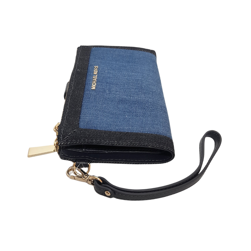 Michael Kors Blue Denim Double Zip Wristlet | Brand New |