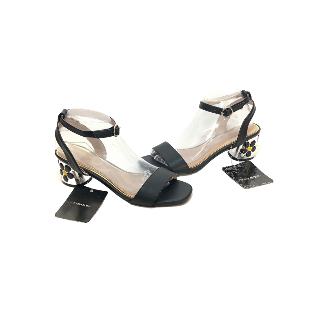 Marie Claire Black Floral Block Heeled Sandals | Brand New |