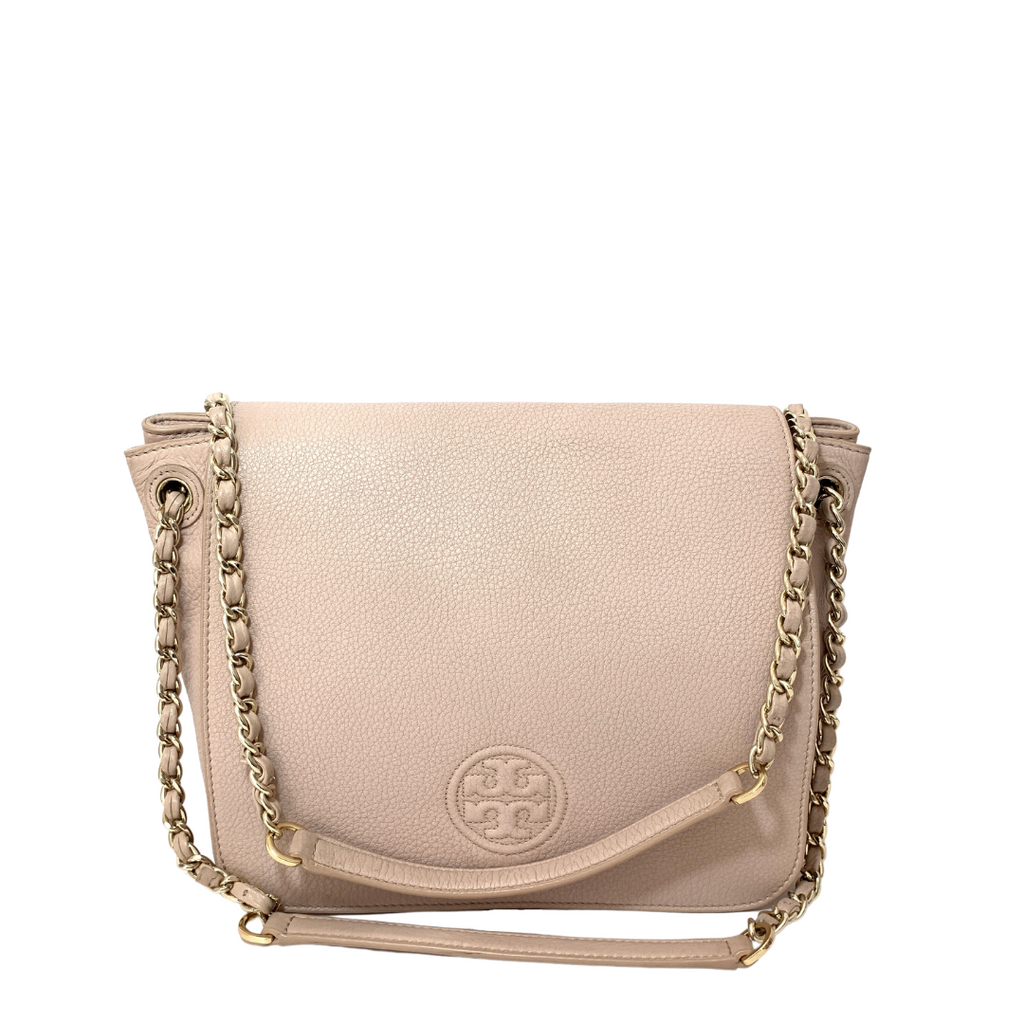 Tory Burch 'Bombe' Light Pink Pebbled Leather Flap Shoulder Bag | Pre Loved |