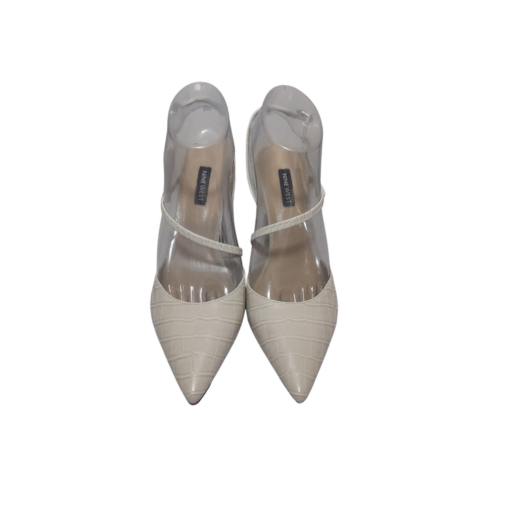 Nine West Ivory Croc Textured Pointed Block Heels | Gently Used |
