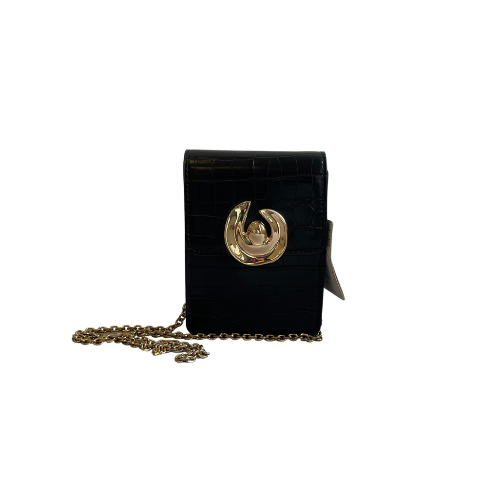 Mango Black Croc Rectangular Shoulder Bag | Brand New |