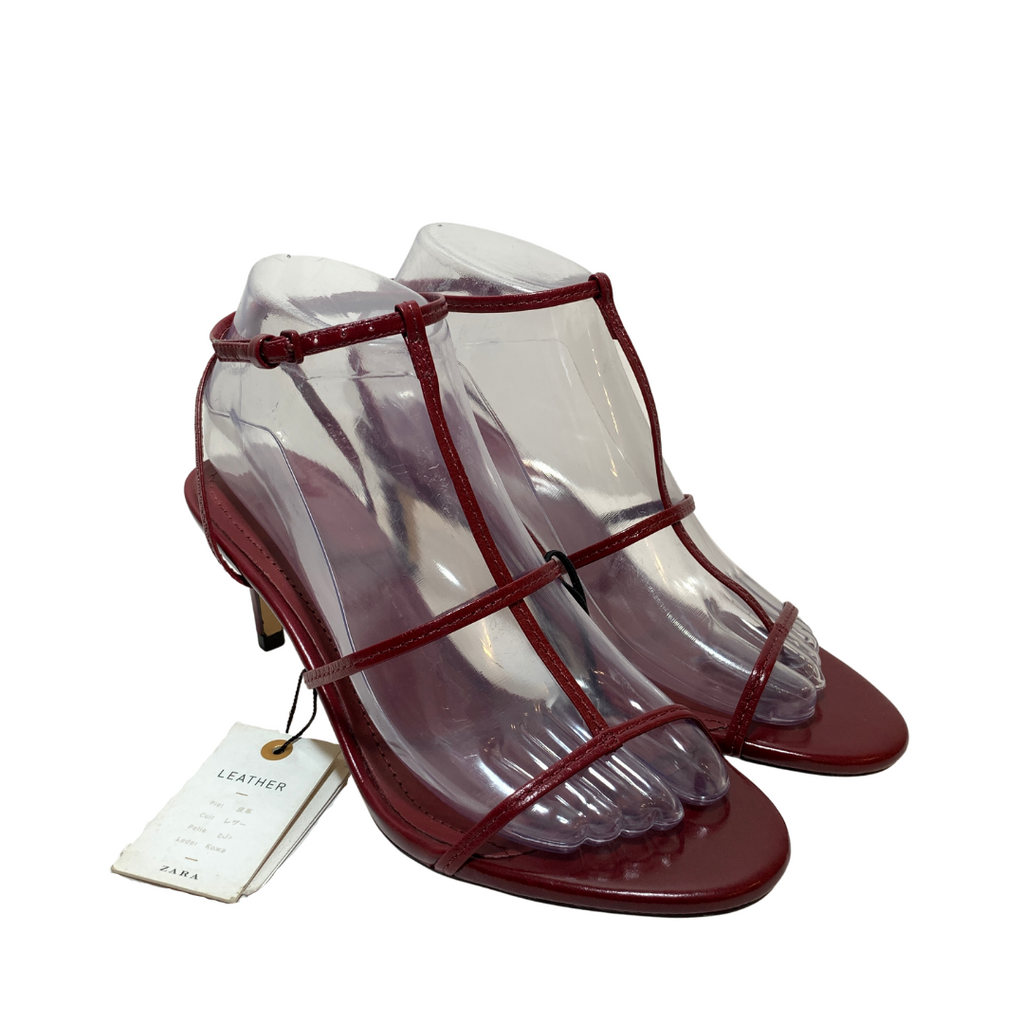 ZARA Maroon Leather Heeled Sandals | Brand New |