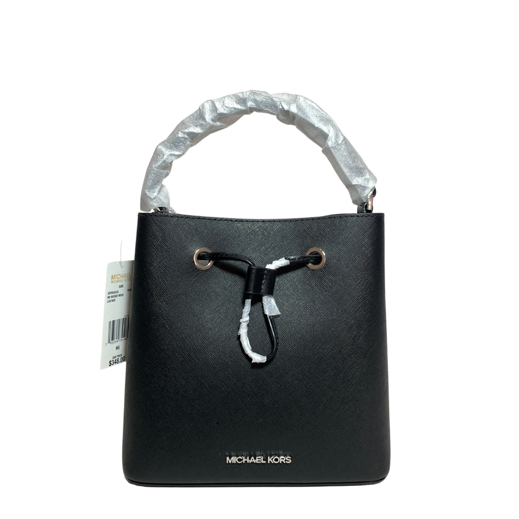 Michael Kors 'Suri' Black Leather Bucket Messenger Bag | Brand New |