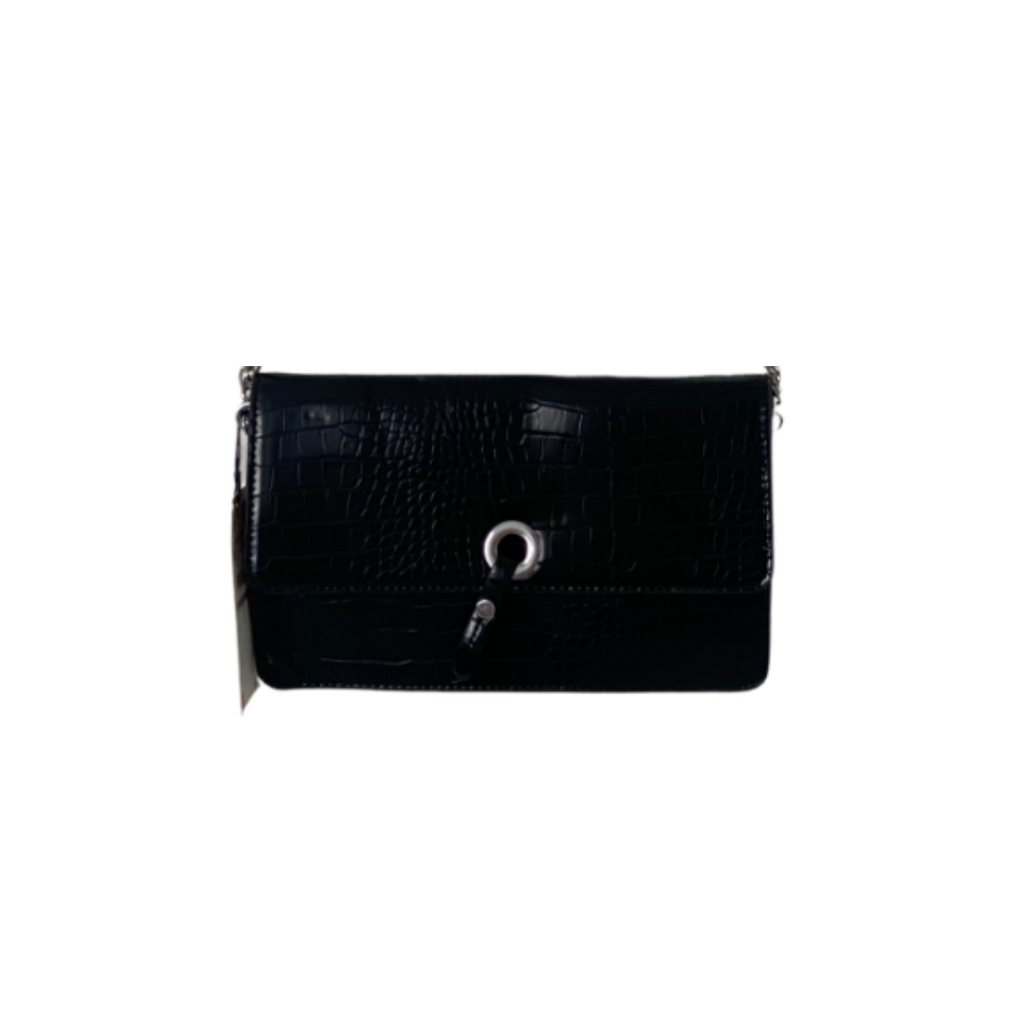 ZARA Black Croc Textured Convertible Clutch | Brand New |