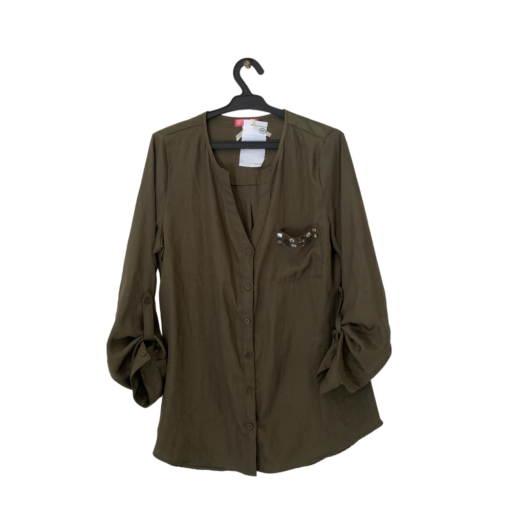 Six Degrees Rhinestone Olive Top