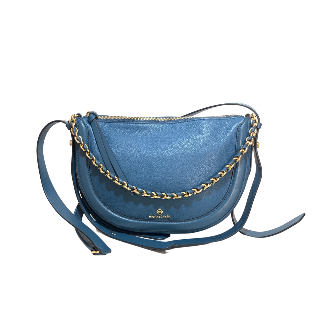 Michael Kors Blue Pebbled Leather Saddle Crossbody Bag | Gently Used |