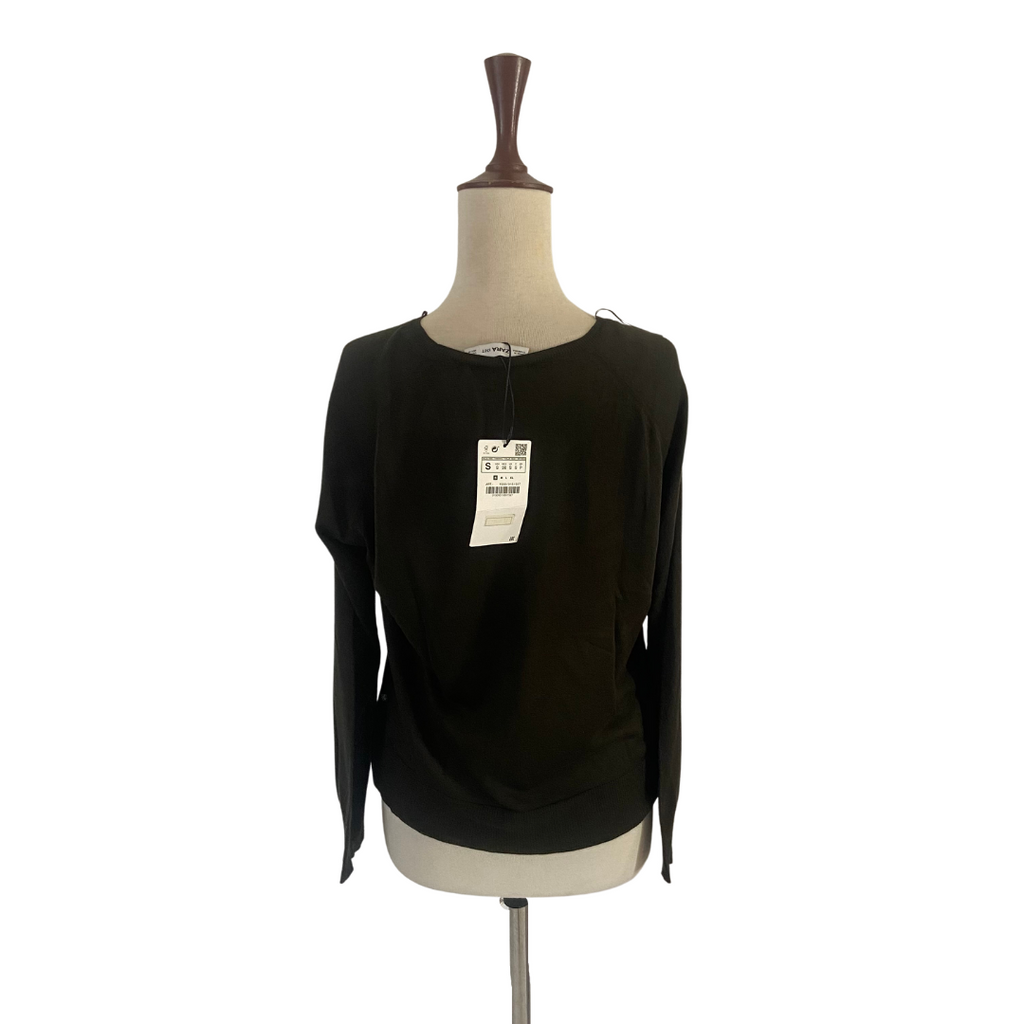 ZARA Dark Green Knit Long-sleeve Shirt | Brand New |