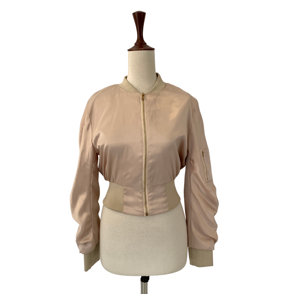 Mantra Beige Satin Bomber Jacket | Brand New |