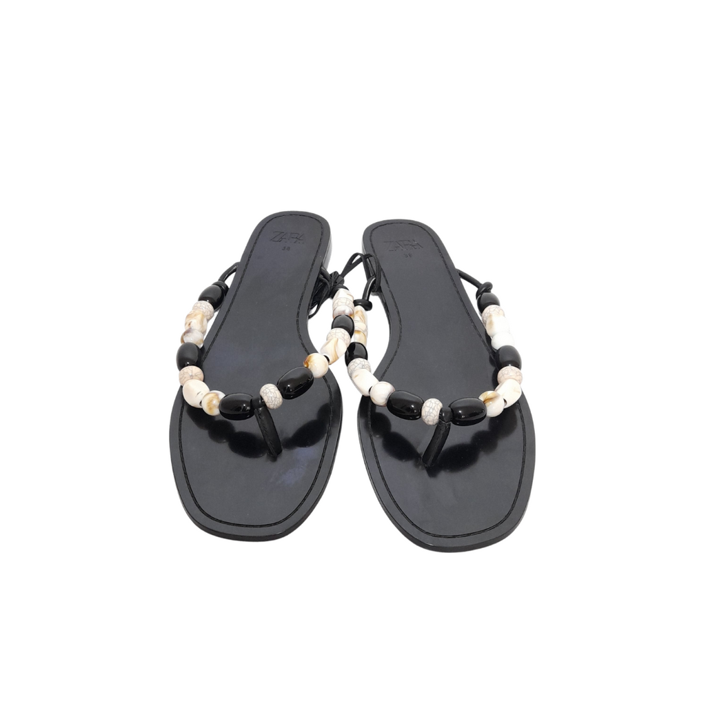ZARA Black Beaded Sandals | Brand New |