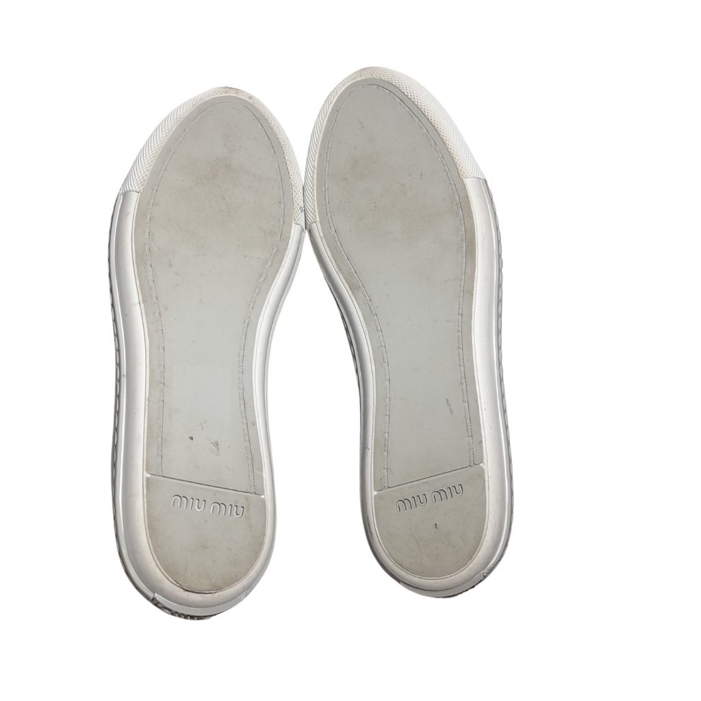 Miu Miu White Leather and Silver Flats | Gently Used |