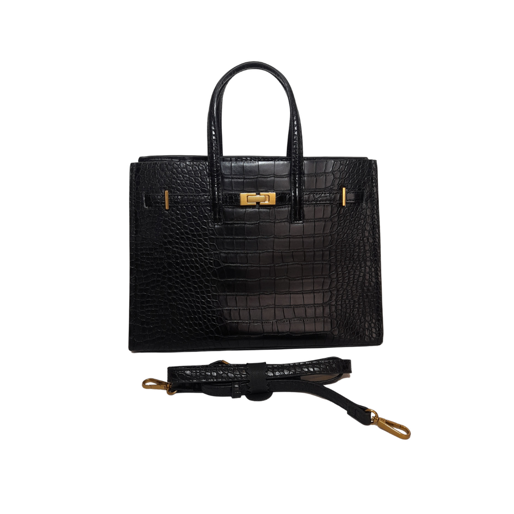 Mango Black Croc Textured Satchel | Gently Used |
