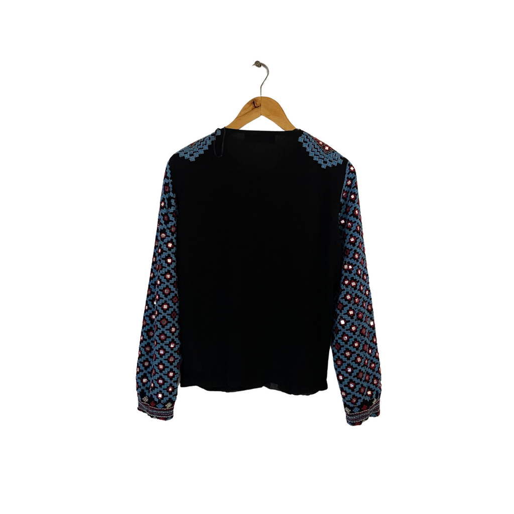 ZARA Blue and Red Mirror-work Zip Top | Gently Used |