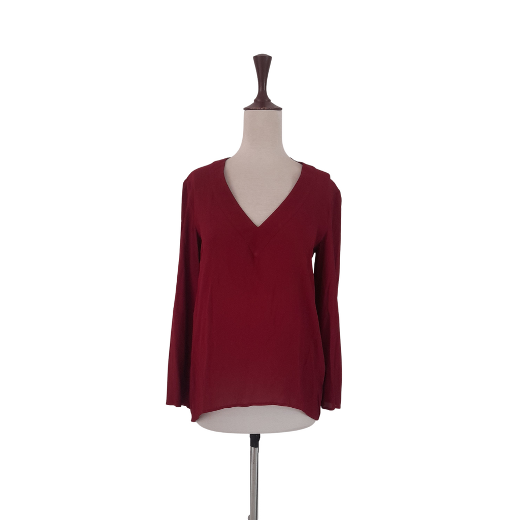 ZARA Maroon V-neck Shirt | Pre Loved |