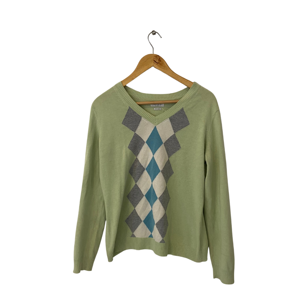 Van Heusen Light Green Diamond Print Cotton Sweater | Gently Used |