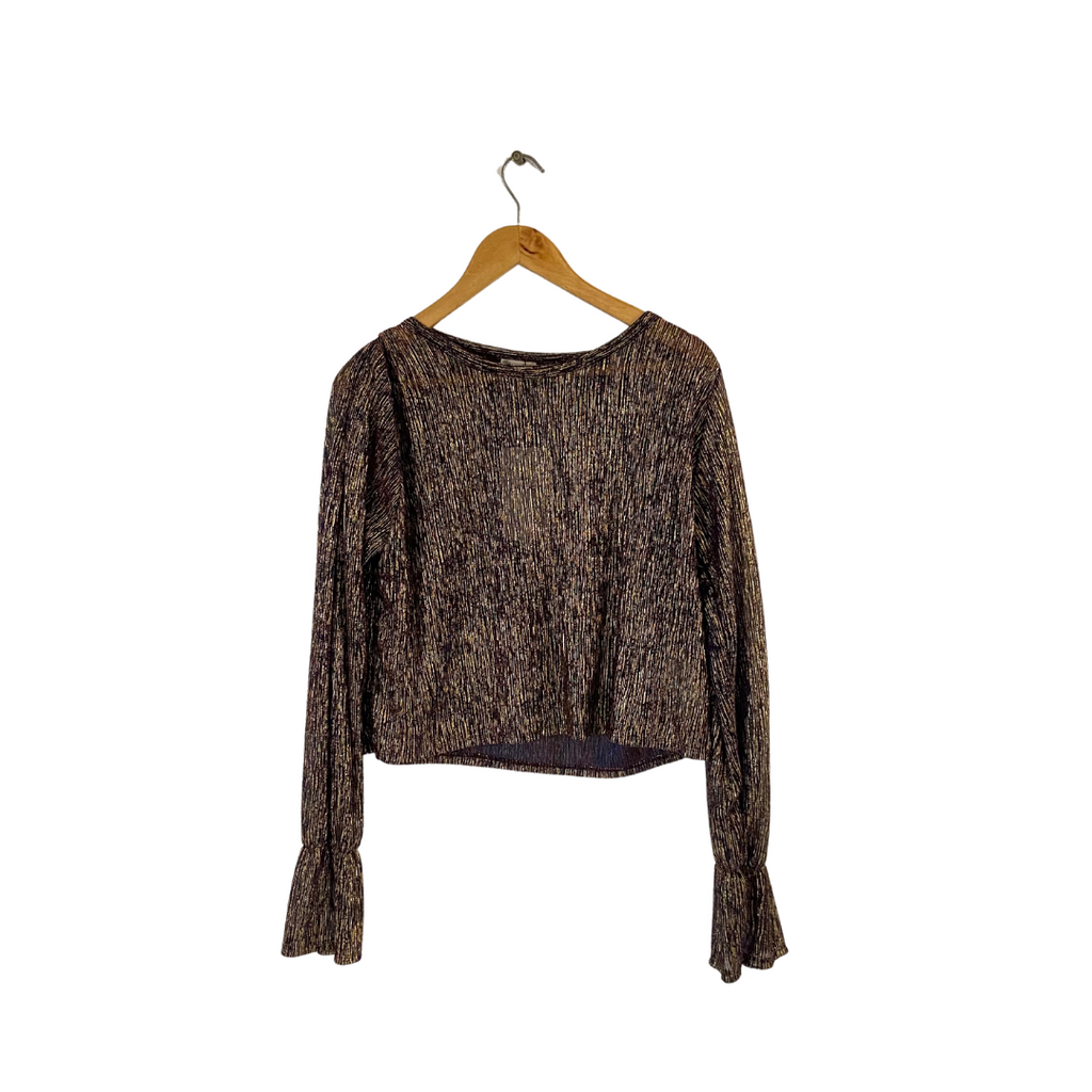 ZARA Purple Metallic Sheer Long-sleeve Top | Brand New |