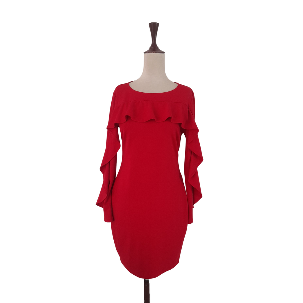 Splash Red Frill Long-sleeve Dress | Brand New |
