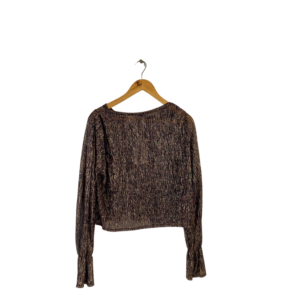 ZARA Purple Metallic Sheer Long-sleeve Top | Brand New |