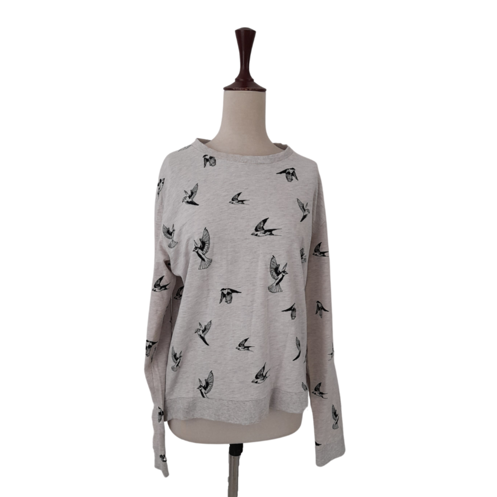 H&M Light Grey Bird Print Sweatshirt | Pre Loved |