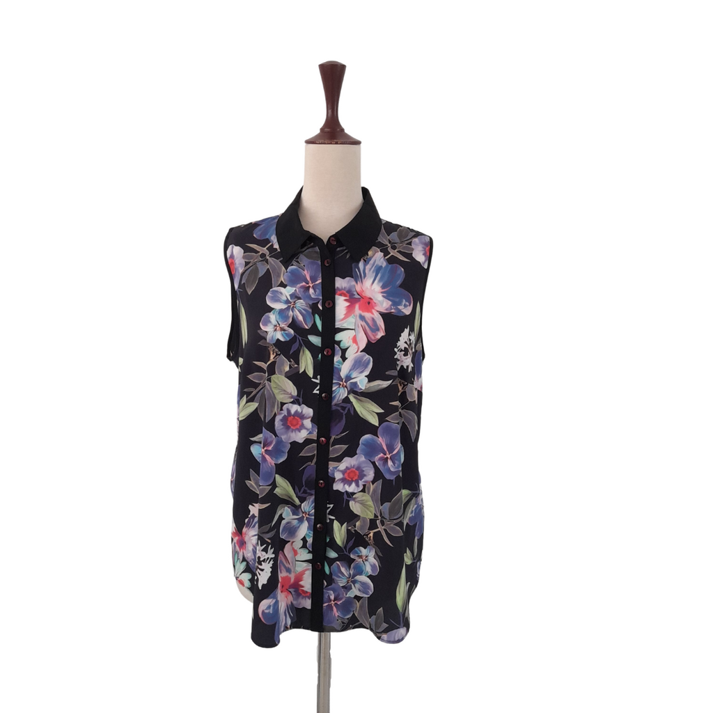 W By BHS Black Floral Printed Sleeveless Collared Shirt | Gently Used |