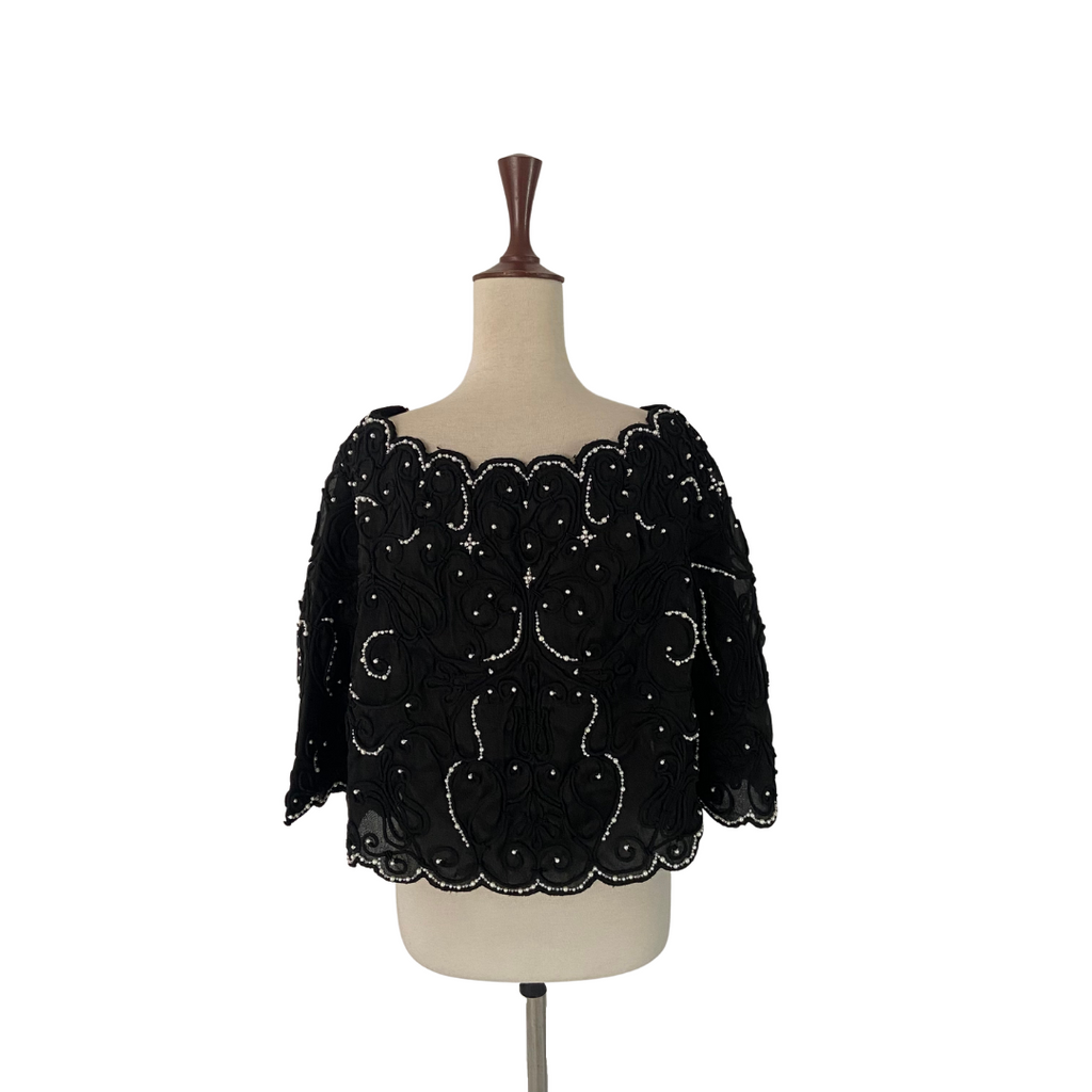 Misha Lakhani Black with White Pearls Short Cape | Gently Used |