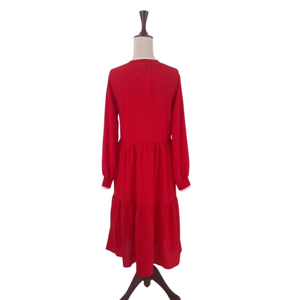 H&M Red Petite Fit with White Trim Long Dress | Brand New |