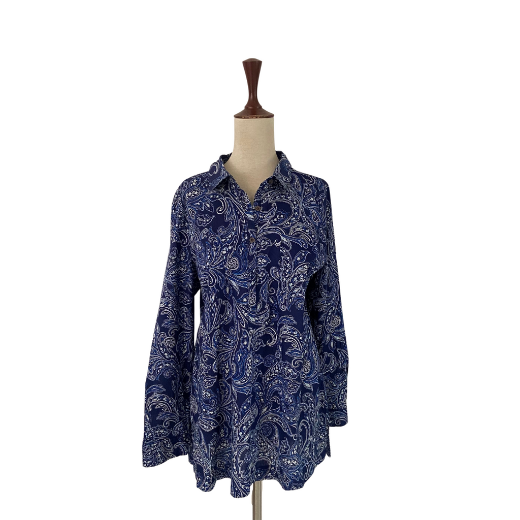 Land's Sea Blue Paisley Print Collared Shirt | Brand New |