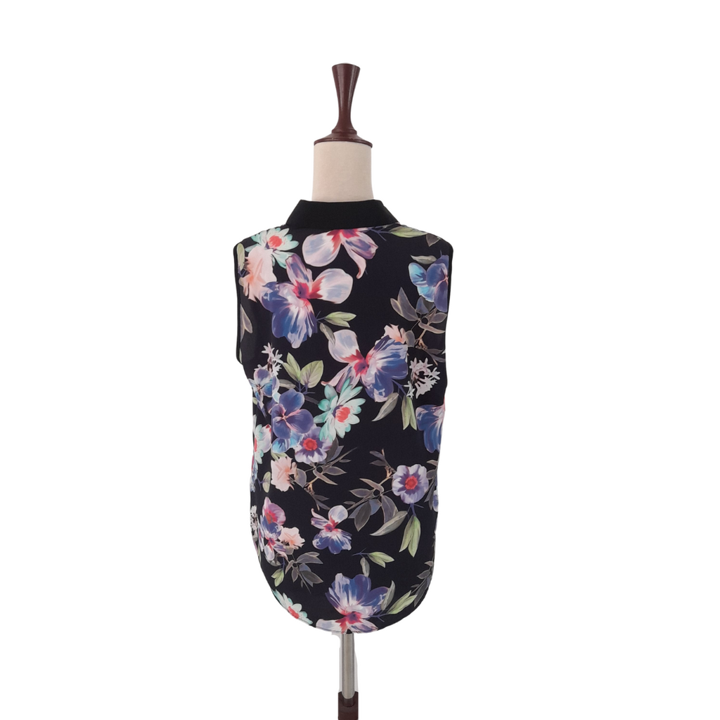 W By BHS Black Floral Printed Sleeveless Collared Shirt | Gently Used |