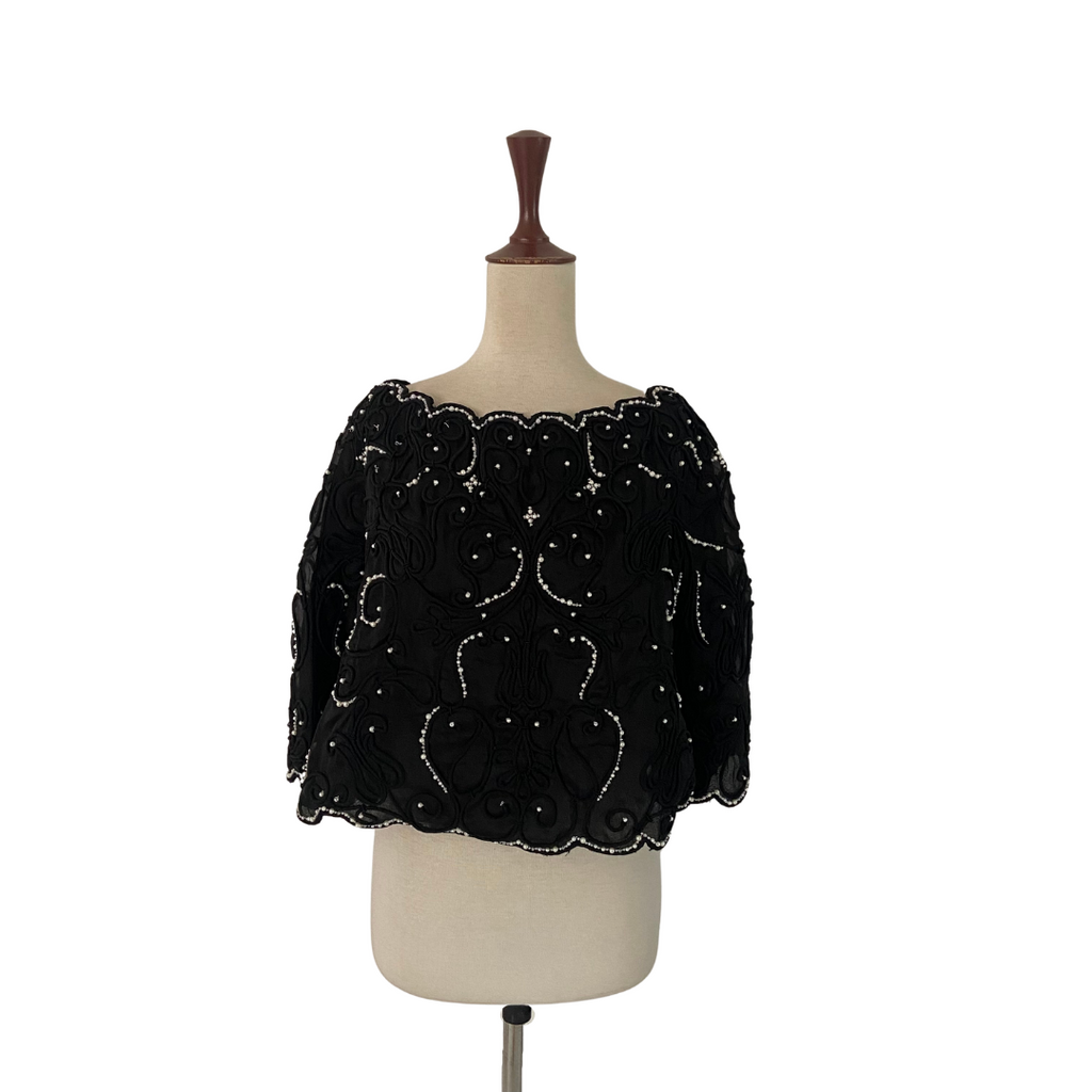 Misha Lakhani Black with White Pearls Short Cape | Gently Used |
