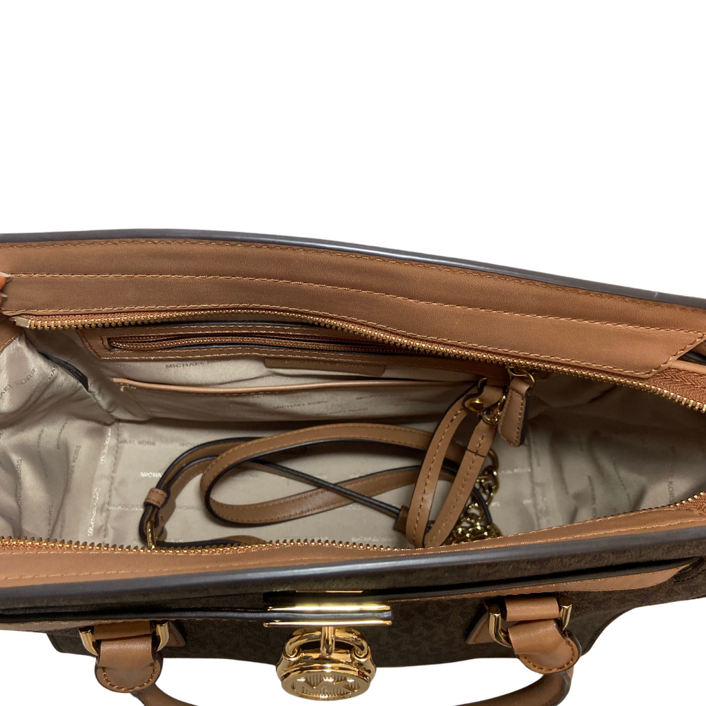 Michael Kors Large Brown Monogram Hamilton Lock Satchel | Like New |