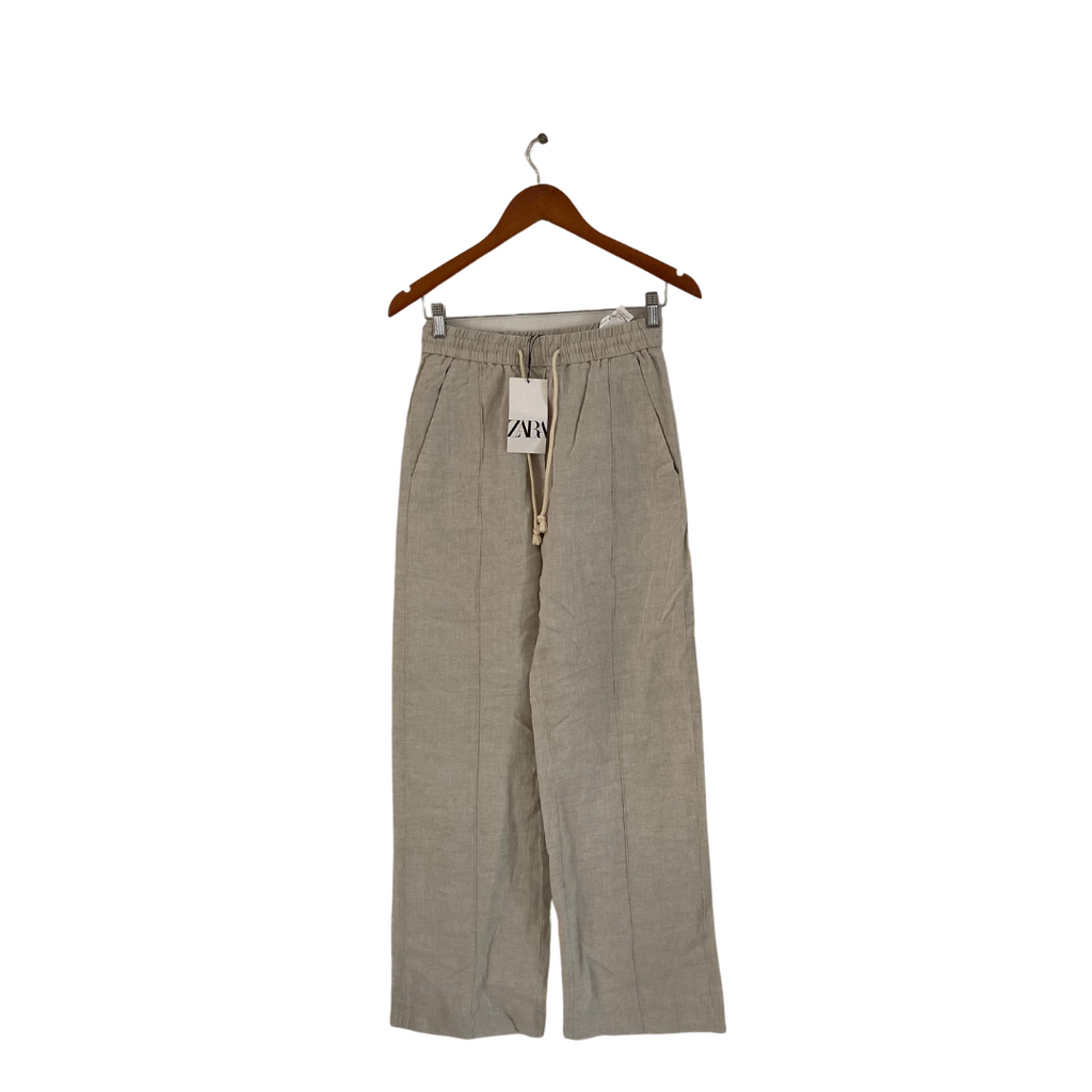 ZARA Beige Elastic Waist Linen Pants | Brand New |