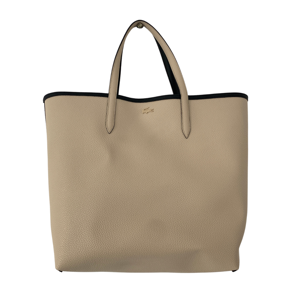 Lacoste Black & Beige Pebbled Leather Reversible Shopping Tote | Gently Used |