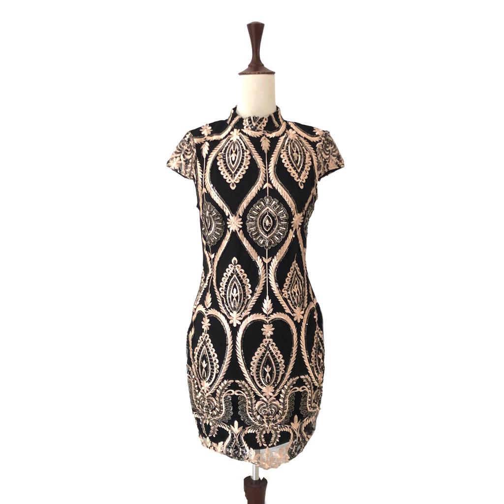 Quiz Black and Beige Sequins Dress | Gently Used |