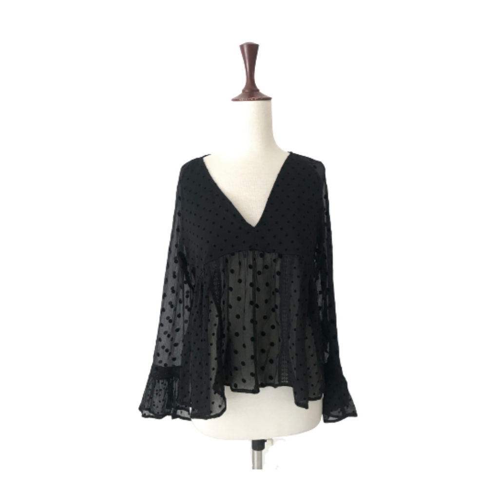 ZARA Black Sheer Polka Dot Blouse | Brand New |