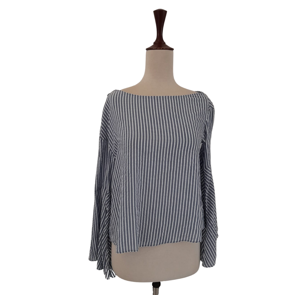ZARA Blue & White Striped Bell-Sleeves Blouse | Gently Used |