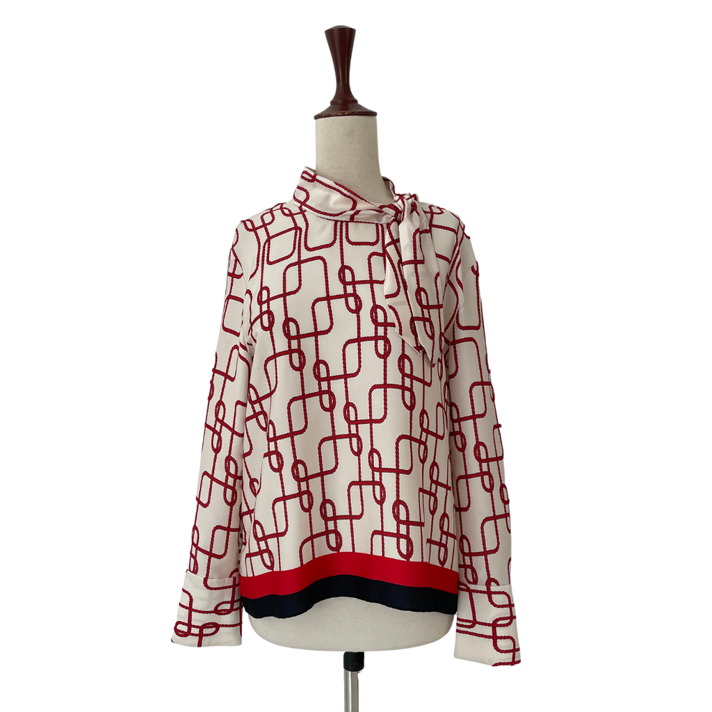 ZARA Cream High-neck Red and Black Printed Top | Pre Loved |